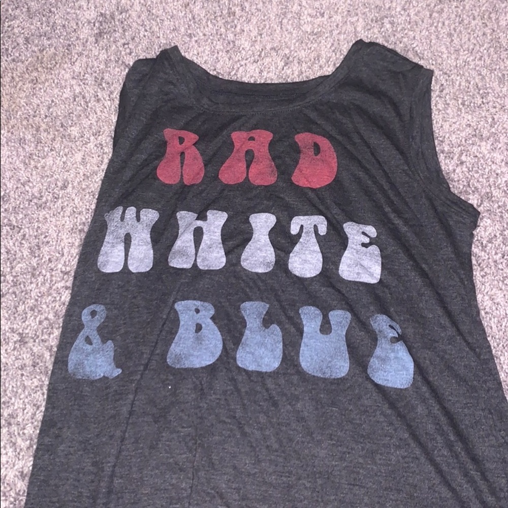 RAD WHITE AND BLUE MUSCLE TEE